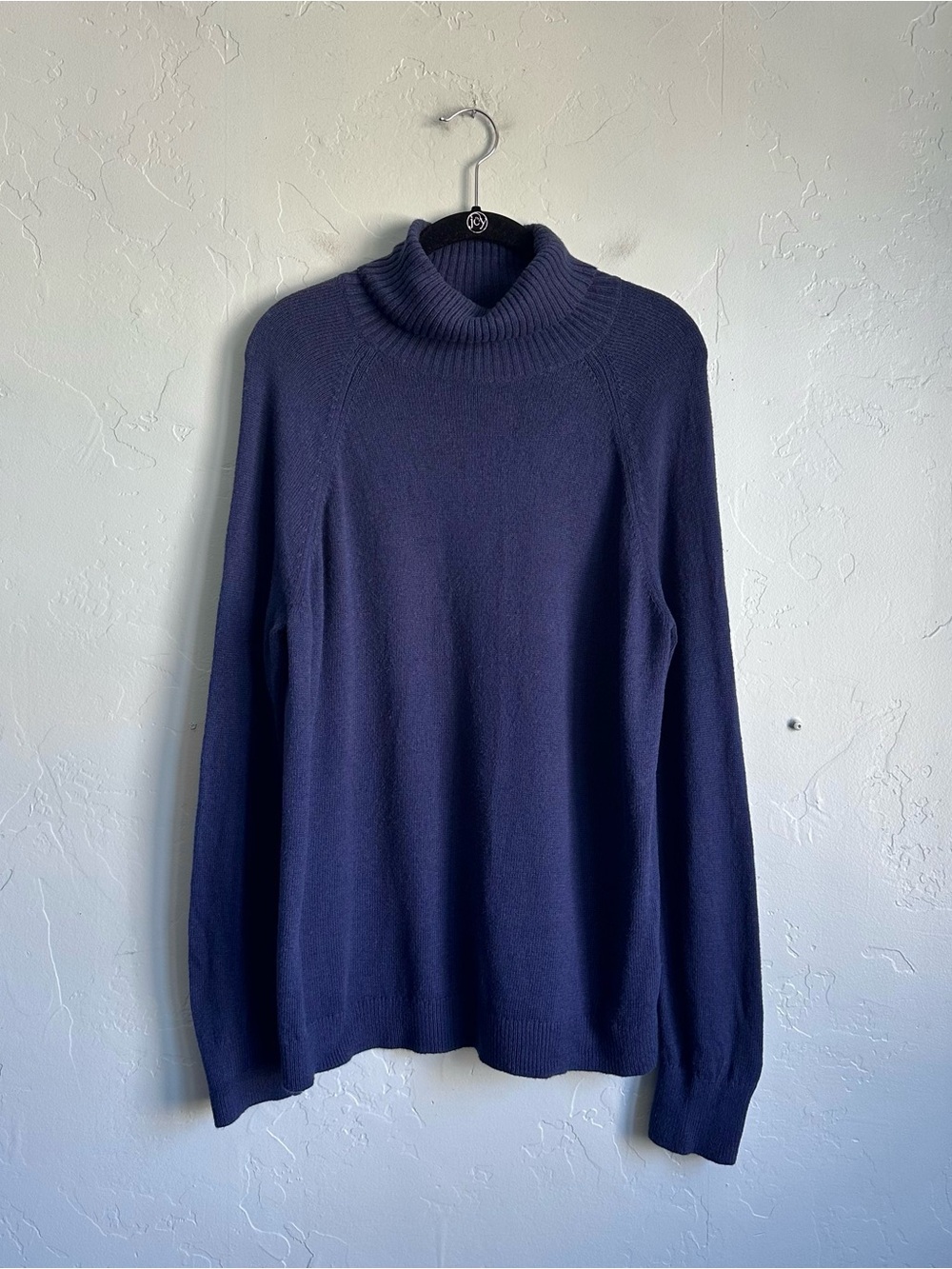 Lands End Women Navy Wool Blend Turtleneck Sweater Large Classic Preppy Coastal